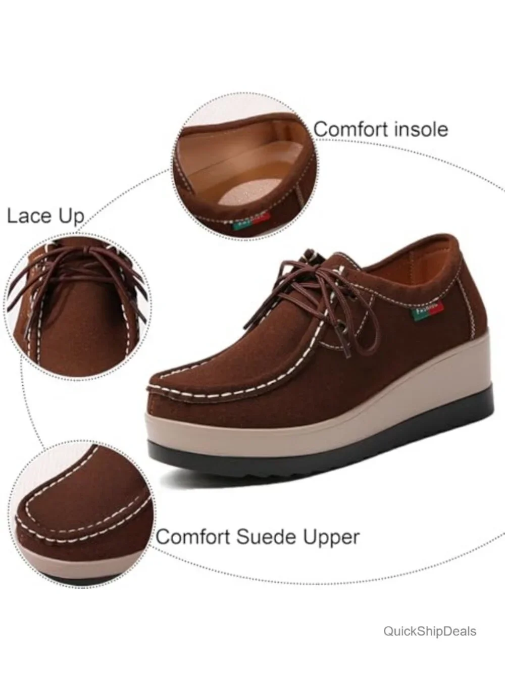 Women's Suede Platform Wedge Loafers with Arch Support Comfortable Lace Up